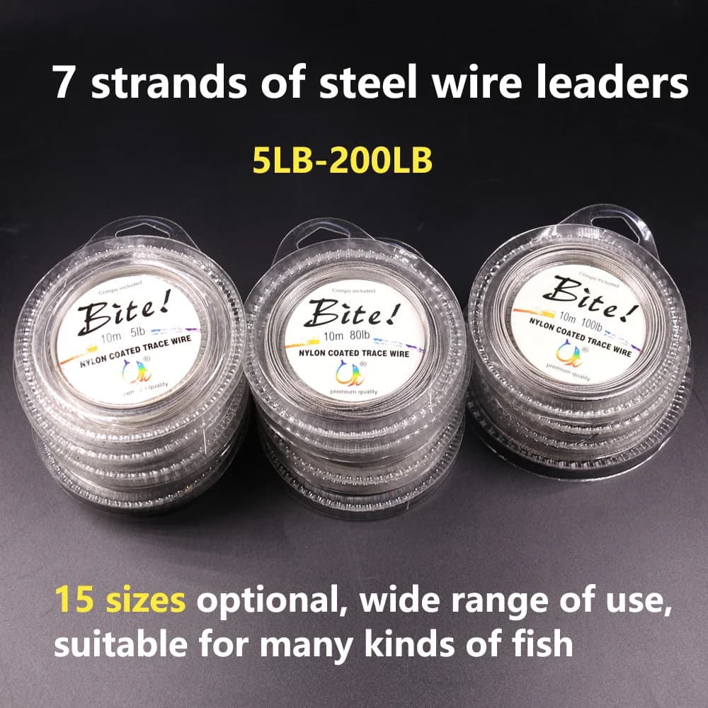 Fil d'acier tressé nylon 7 brins 5 à 200LB pour bas de ligne leurre pêche en mer jigging