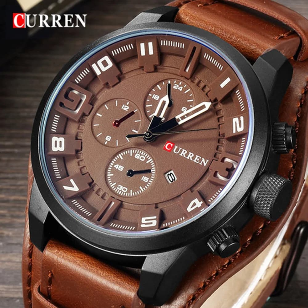 Montre homme Curren luxe quartz étanche avec bracelet cuir et cadran minimaliste sans chiffres
