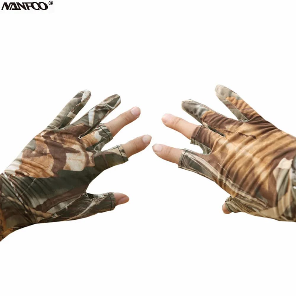 Gants pêche été mi-doigts antidérapant vélo camouflage biologique waterproof respirant fins polyester