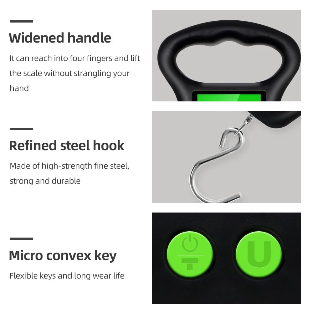 Balance pêche numérique 50kg/10g avec poignée ergonomique - Pèse-électronique portable à écran LCD