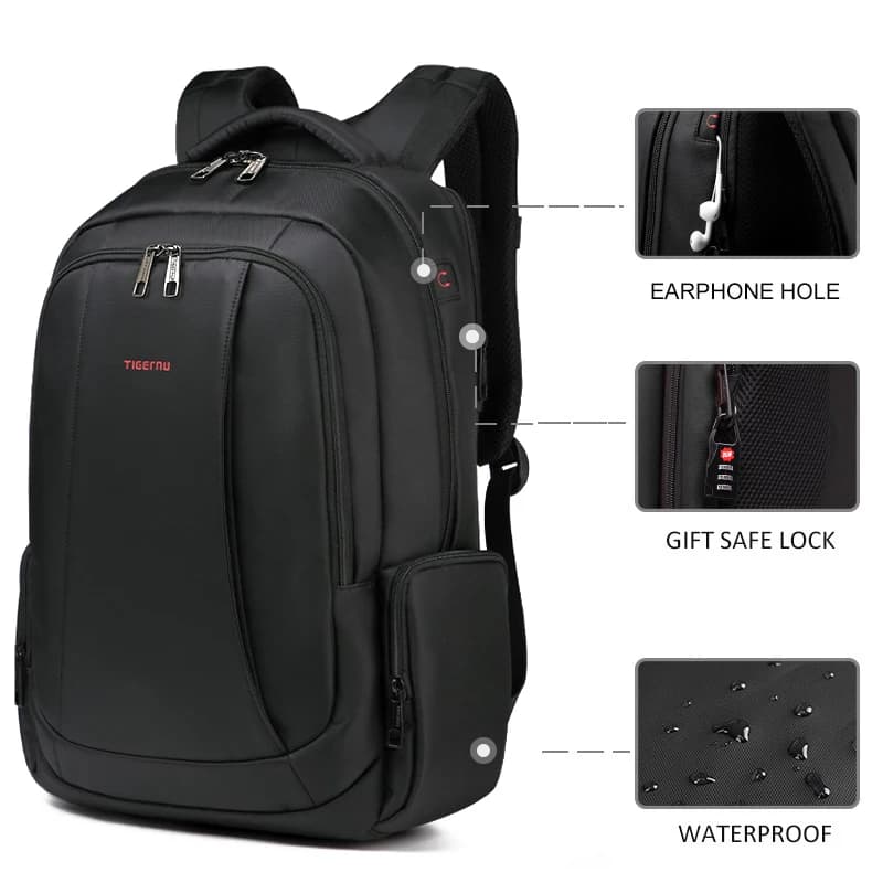 Sac à dos étanche Tigernu nylon - Sac ordinateur 15.6 pouces pour hommes et femmes, école et voyage