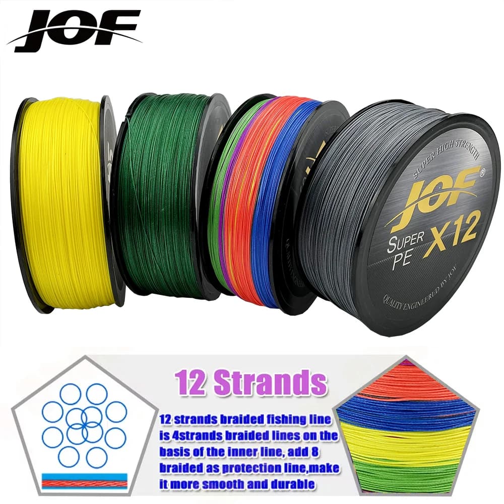 Ligne de pêche JOF multifilament 12 brins PE 300m, haute résistance à l'abrasion pour pêche sportive