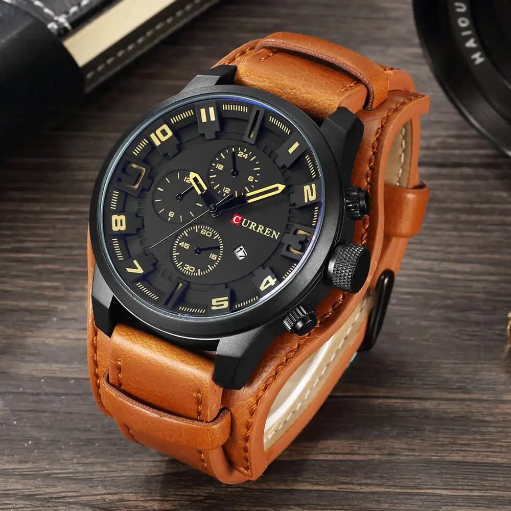 Montre homme Curren luxe quartz étanche avec bracelet cuir et cadran minimaliste sans chiffres