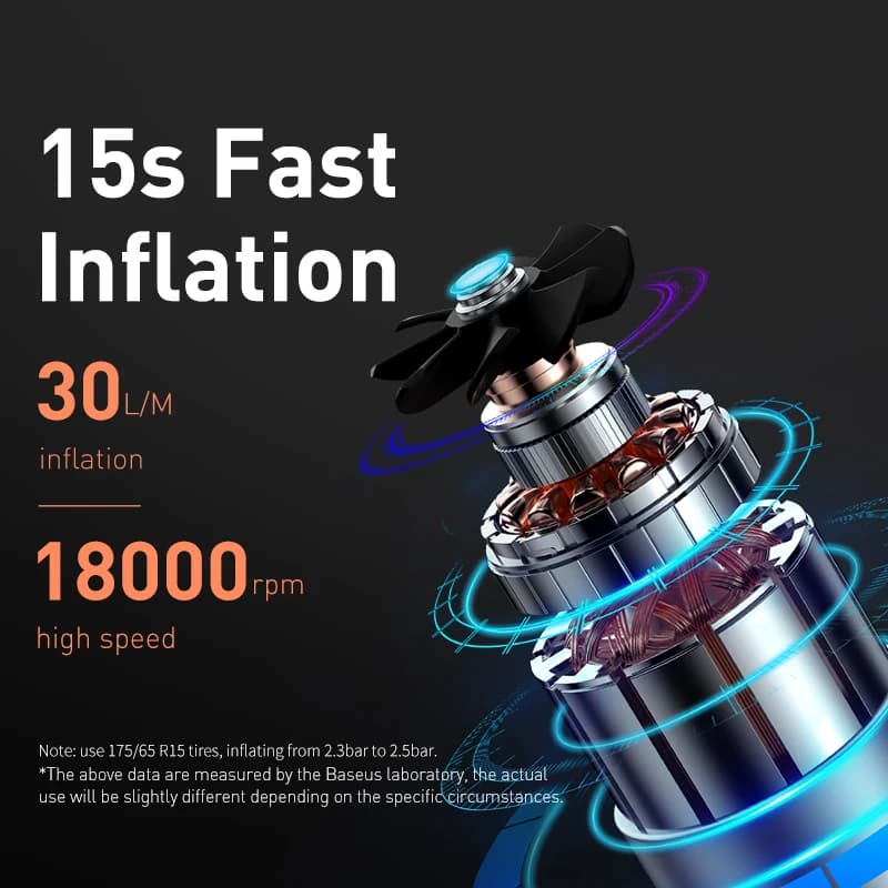 Compresseur voiture Baseus 12V 150PSI portable - Pompe smart digitale pour voiture, vélo, bateau pêche