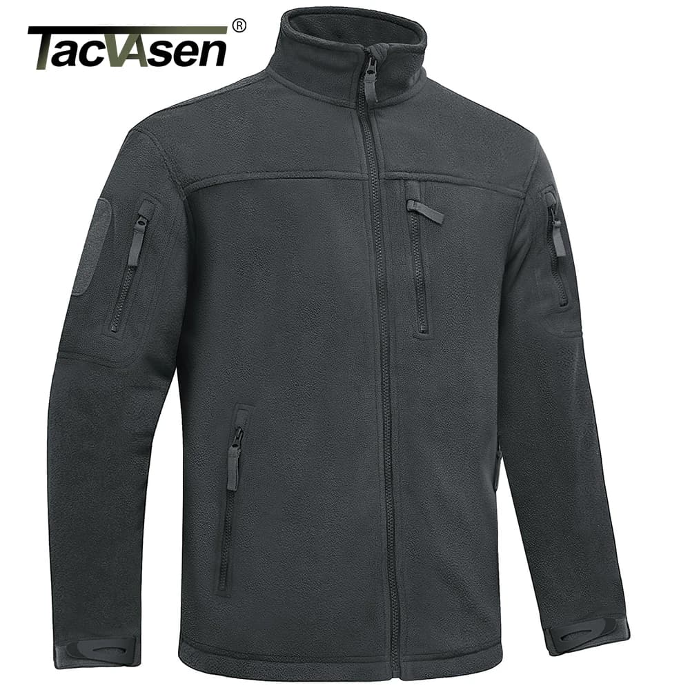 Veste de pêche hiver TACVASEN polaire à fermeture - Veste chaude pêche randonnée avec poches zippées