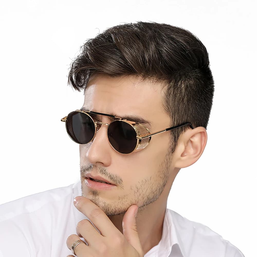Lunettes de soleil steampunk gothique 2026 - Monture métal rouge rétro pour pêcheurs stylés