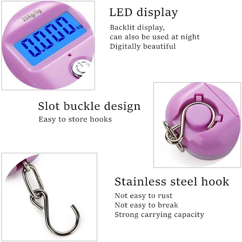 Mini balance numérique 25kg pour pêche et voyage - Précision 5g, crochet porte-clés LCD
