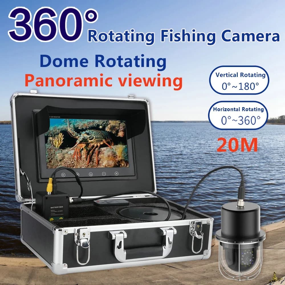 Caméra sous-marine pêche 10 pouces IP68 20 LEDs rotative 360° pour détecteur poissons 20m/50m/100m