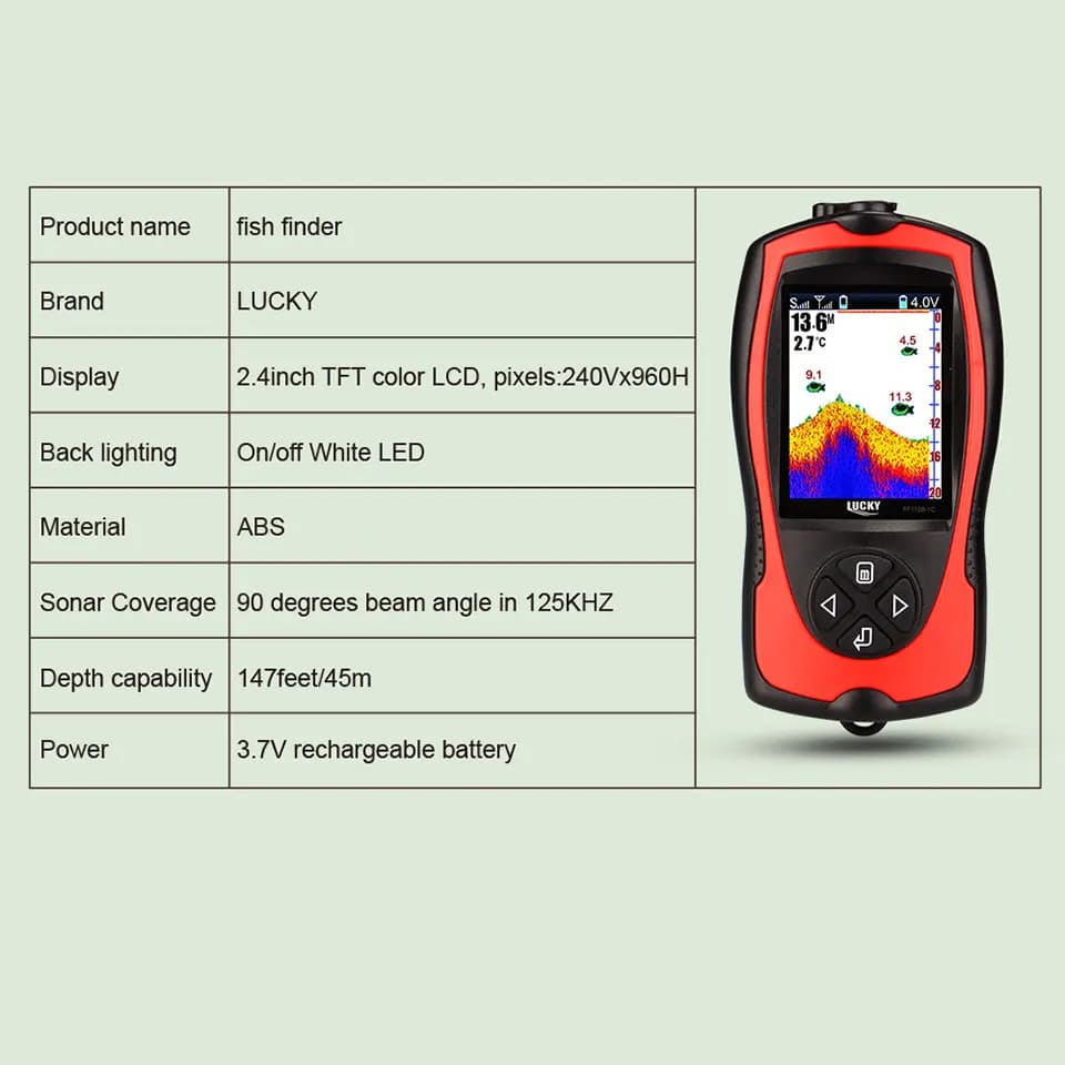 Détecteur poissons rechargeable Lucky FF1108 filaire/sans fil 45m profondeur écran couleur