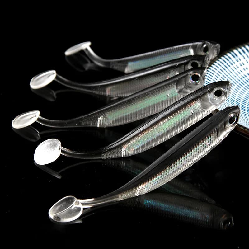 Leurre Souple Pêche 5 Pièces Leurres T Tail Arc-en-Ciel 7CM avec Paillettes pour Truite et Carnassiers