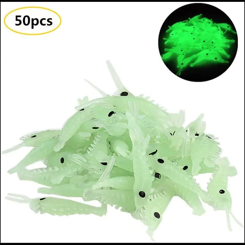 Leurre souple 50 vers luisants appâts crevettes lumineux 3,5cm pour pêche du bass et crappie