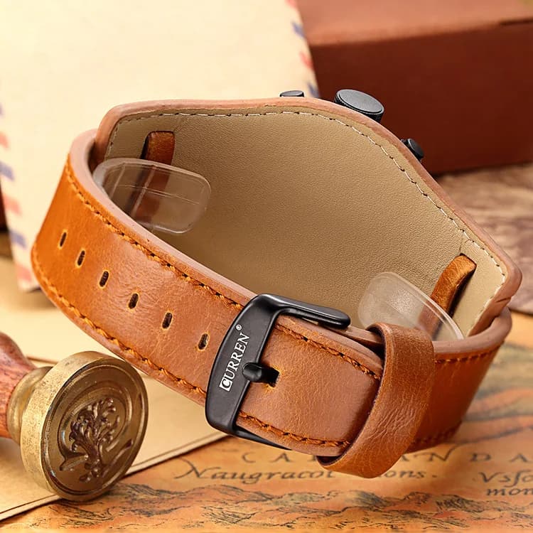 Montre homme Curren luxe quartz étanche avec bracelet cuir et cadran minimaliste sans chiffres