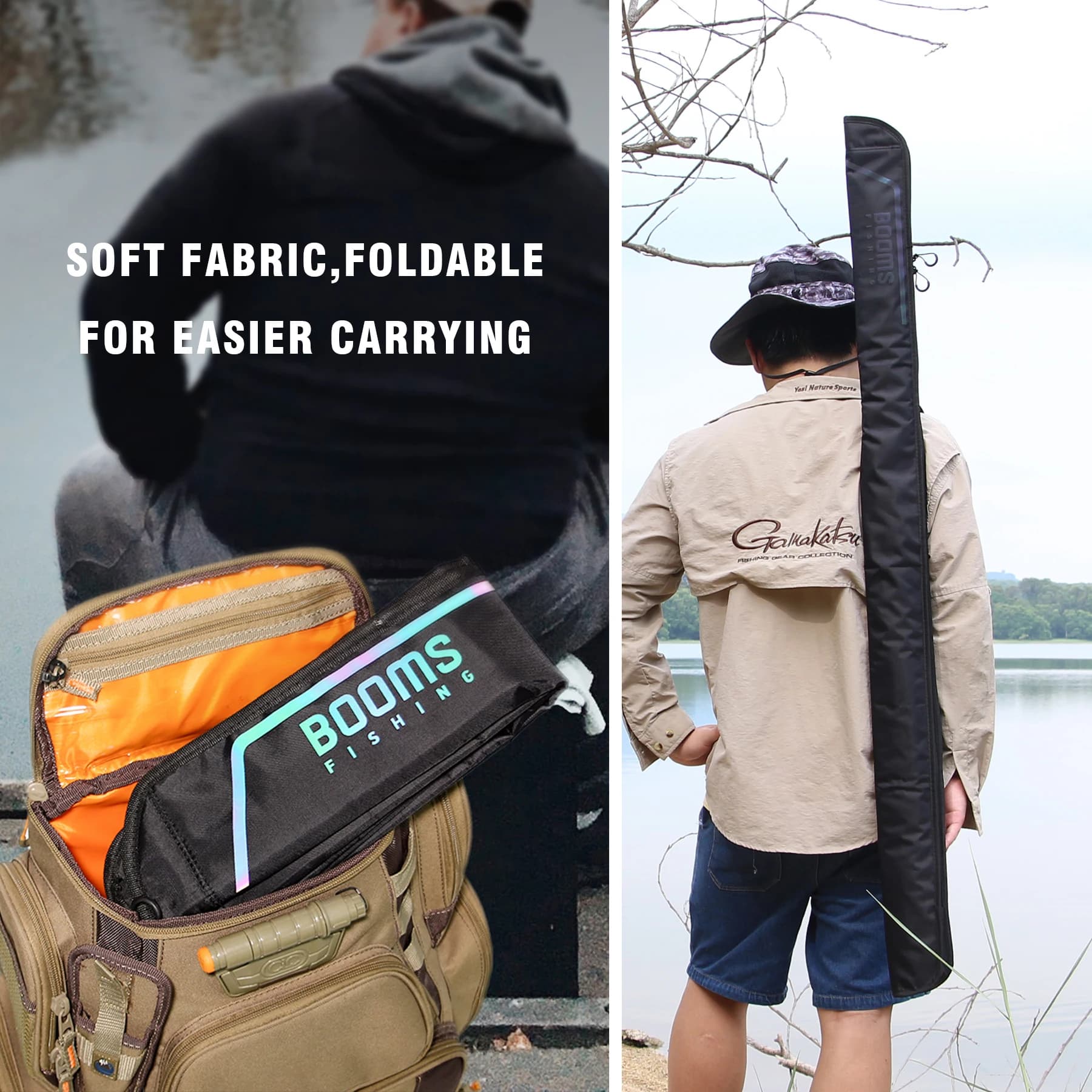 Sac pour canne à pêche Booms Fishing PB3 pliable nylon - Étui ajustable de 130 cm à 215 cm multi-tailles