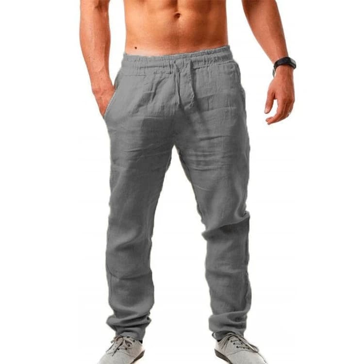 Pantalon coton lin été hip-hop décontracté pêche occasionnelle élastique respirant homme