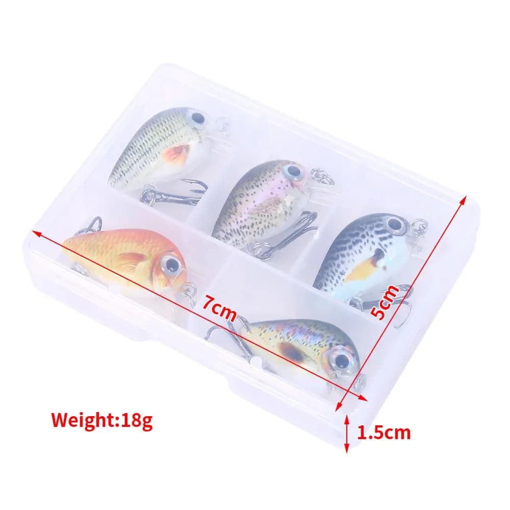Kit de 5 leurres crankbait mini 3cm 1.5g-2g pour truite et bass, leurres durs wobblers pour pêche