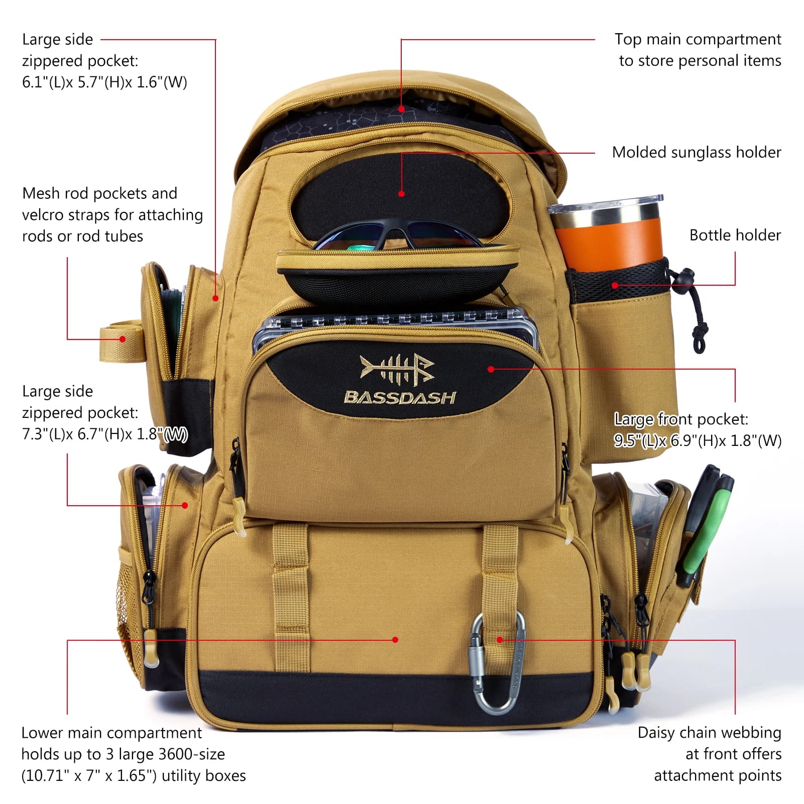 Sac pêche léger tactique multifonction boîte à leurres Bassdash rangement équipement pêche