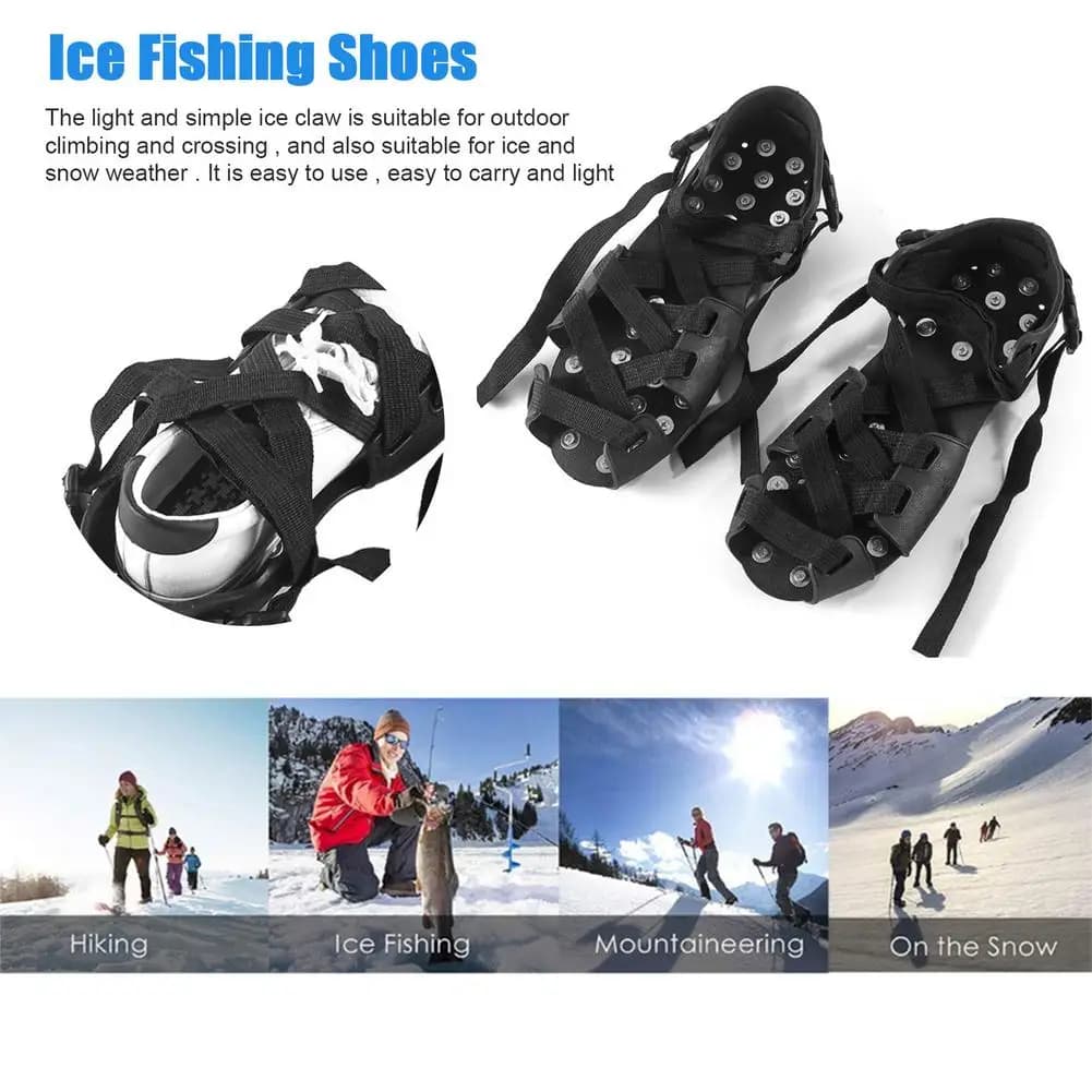 Paire 32 crampons anti-glace ajustables spikes hiver pêche neige couvre-chaussures non-dérapants crampons