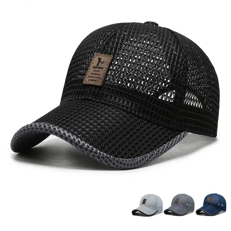 Casquette snapback pêche unisexe noir - Casquette mesh respirante pour pêche sportive et loisirs
