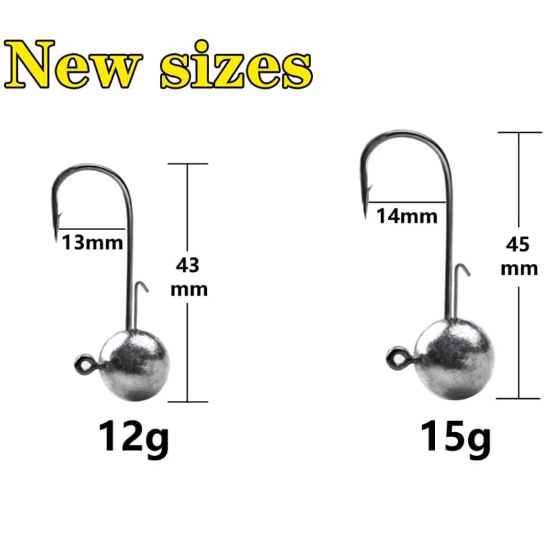 Lot de 10 hameçons plombés tête ronde anti-herbe 1g à 20g pour pêche aux leurres souples