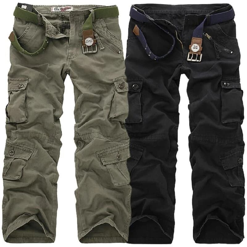 Pantalon cargo camouflage homme grande taille multi-poches loose pêche streetwear