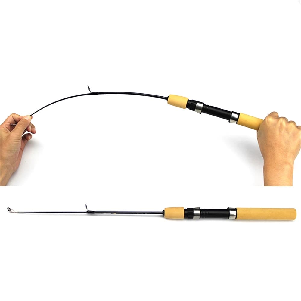 Canne pêche crevette hiver mini glace carbone élastique - Moulinet métal poignée bois antidérapante