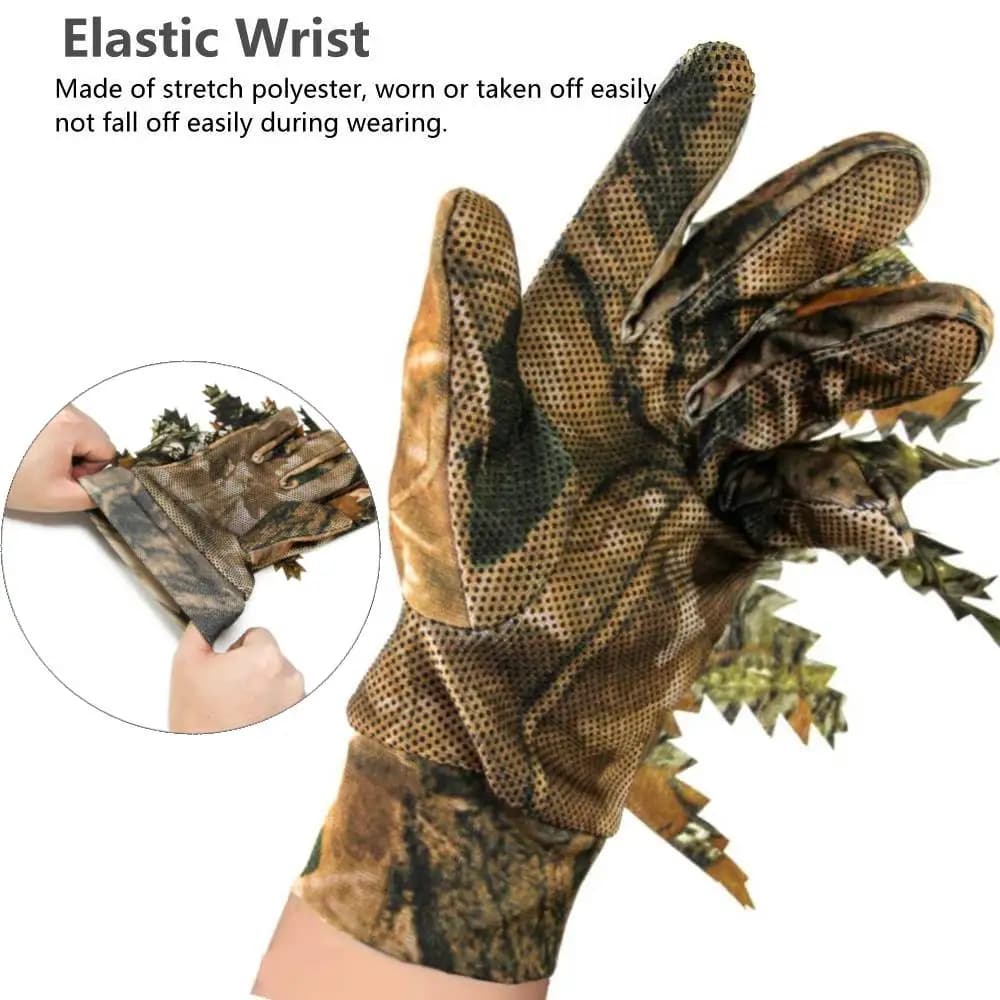 Gants camouflage 3D feuilles plein doigt chasse pêche tir vélo unisexe mitaines outdoor