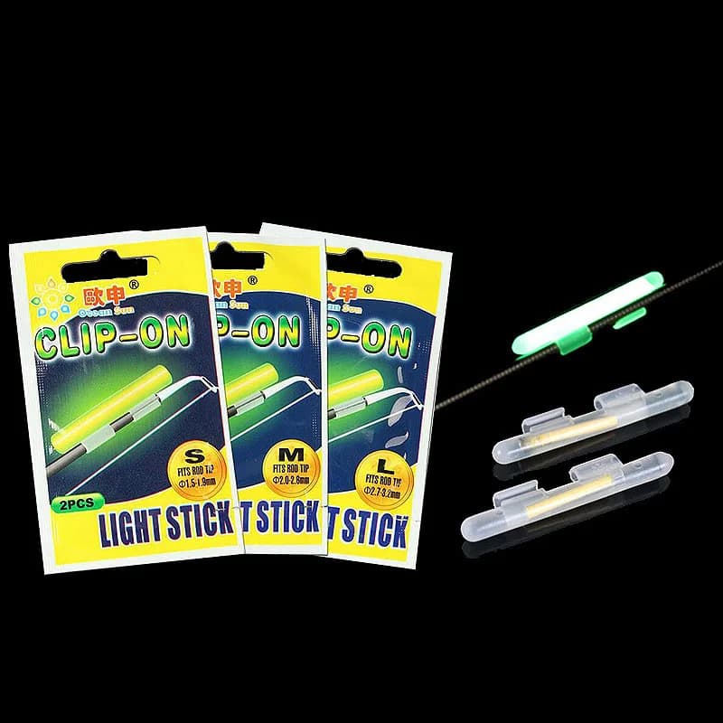 100 bâtons luminescents pour pêche nocturne - tailles SS à XXL avec clips pour canne