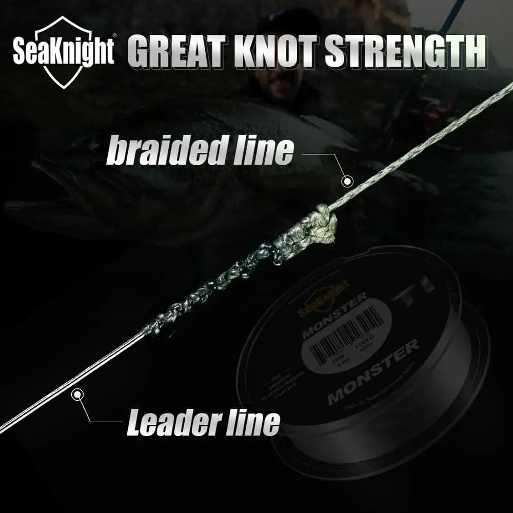 Ligne fluorocarbone SeaKnight 100M coulante rapide pour carpe - Matériau japonais 3-100LB leader pêche
