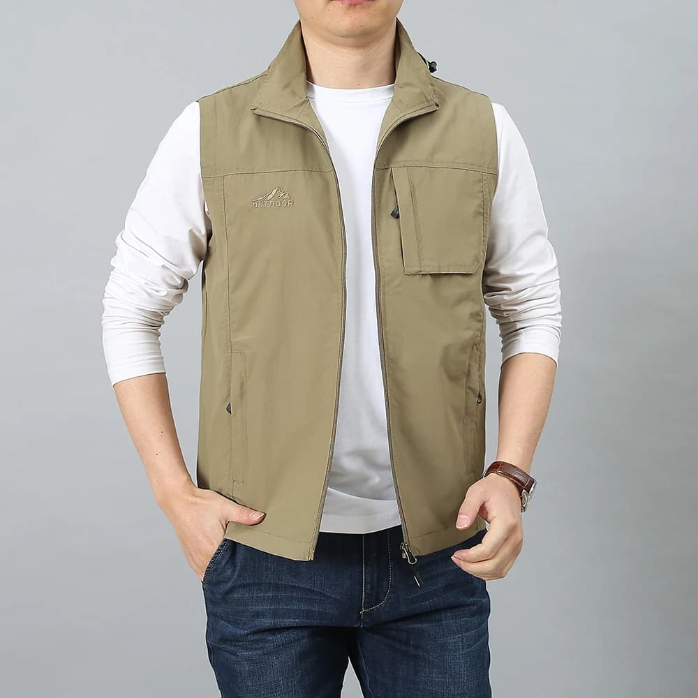 Gilet sans manches homme été grande taille 7XL - Multiples poches voyage photographie - Veste pêche avec casquette