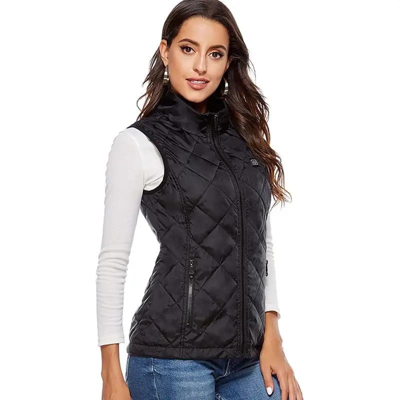 Veste chauffante électrique USB femme 9 zones double interrupteur - Automne hiver coton thermique