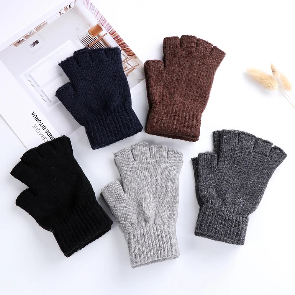 Gants tricotés hiver mi-doigts épais chauds homme femme texting dactylographie confort chaleur