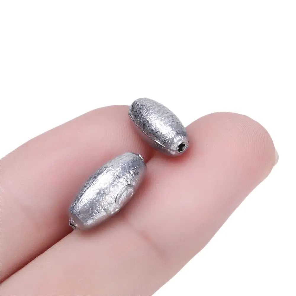 Plombs de pêche olive 5 pièces - Poids 3 à 40g avec ouverture pour ligne et connecteur hameçon