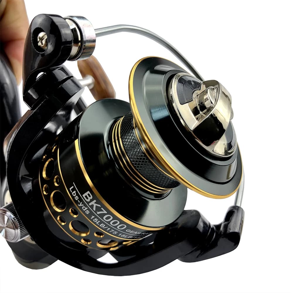 Moulinet spinning à manivelle bois bobine métal gauche/droite pour pêche traditionnelle