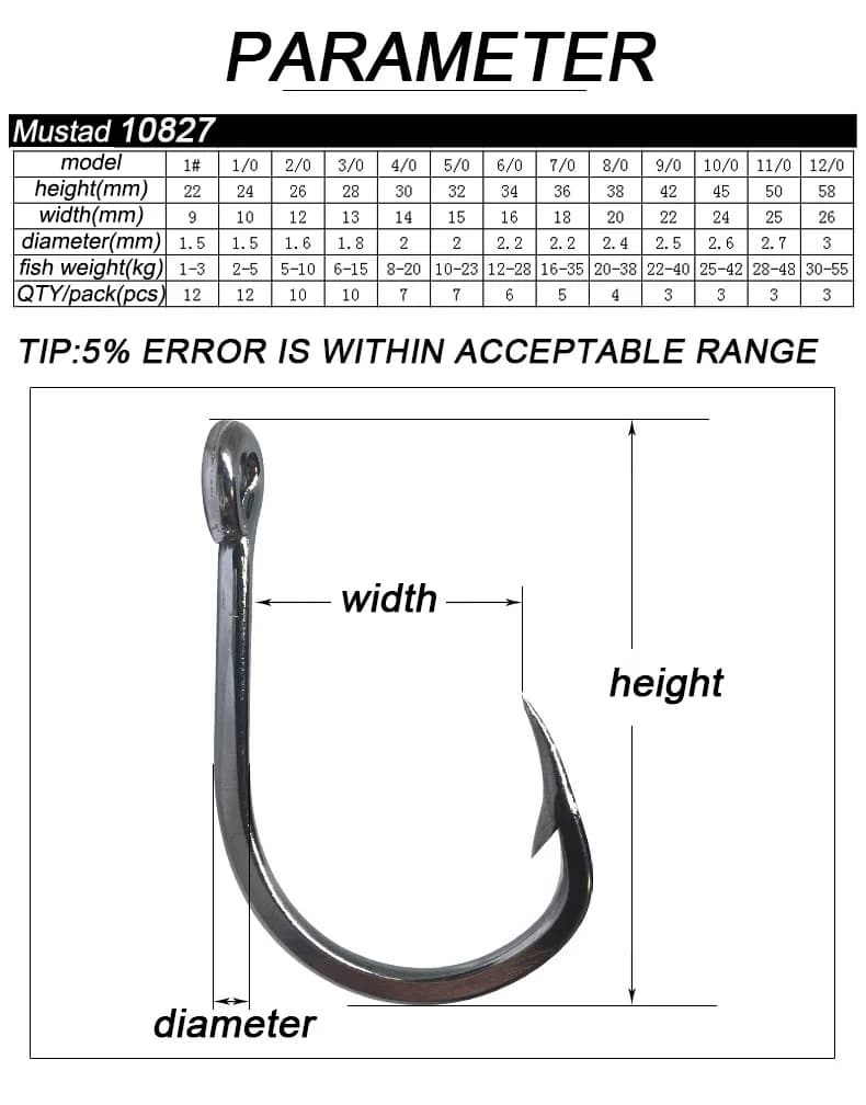Hameçons mer Mustad Norvège taille 1#-12/0# - Gros hameçons circle puissants pour pêche gros poissons