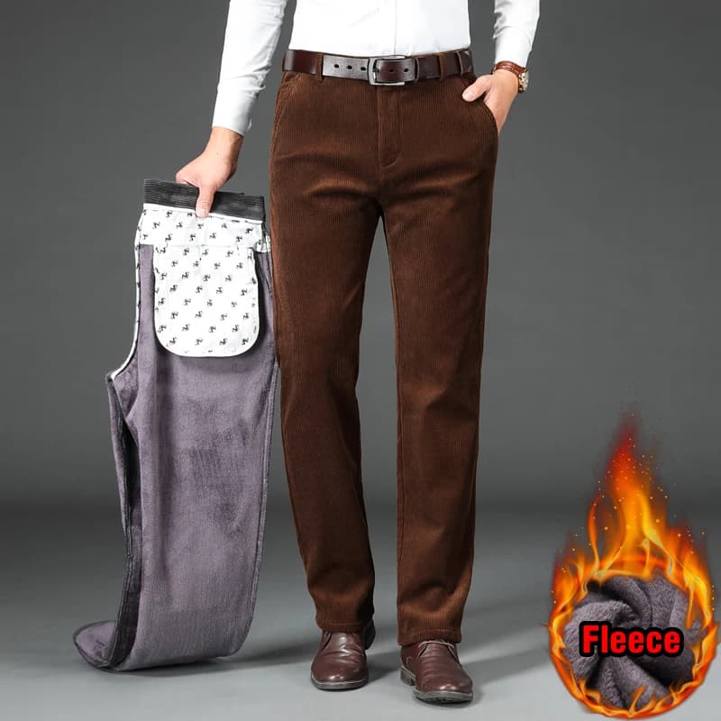 Pantalon velours côtelé polaire hiver homme élégant chaud stretch pêche affaires classique