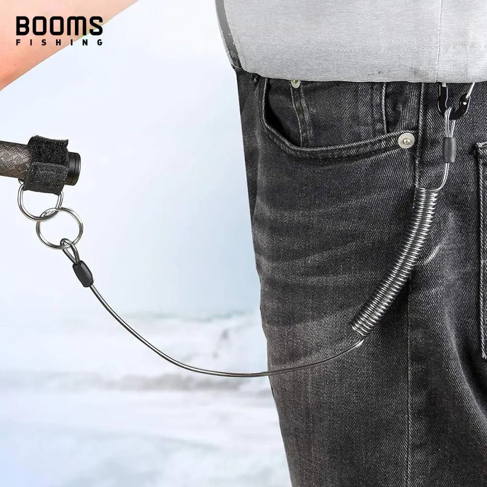 Booms Fishing T01 2M Fishing Coiled Lanyards with Rod Tie Beltb Fishing Lanyard 