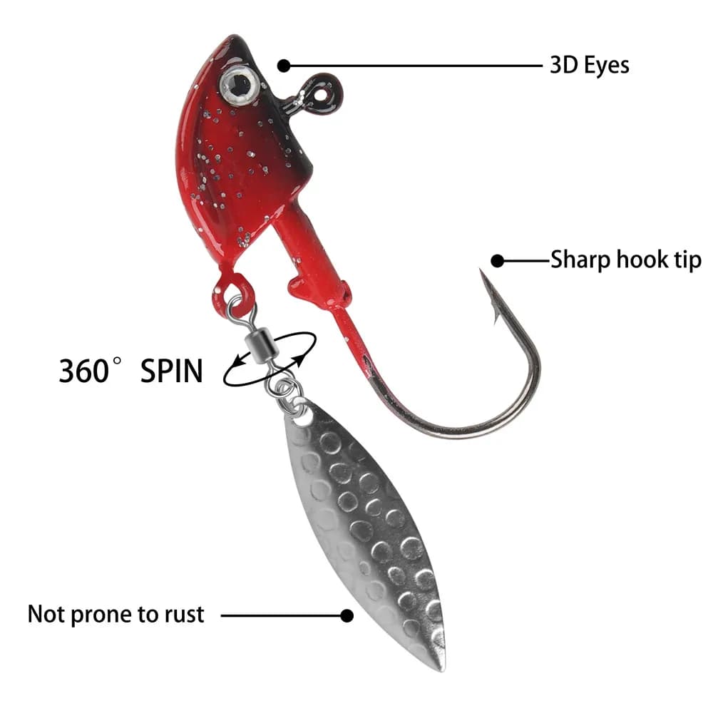 Jig fishing hooks avec spinner blade et yeux 3D pour pêche du walleye et bass avec animations attractives