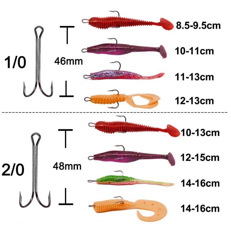 20 hameçons doubles longue tige anti-herbe pour pêche aux leurres souples - Hameçons bass et jig