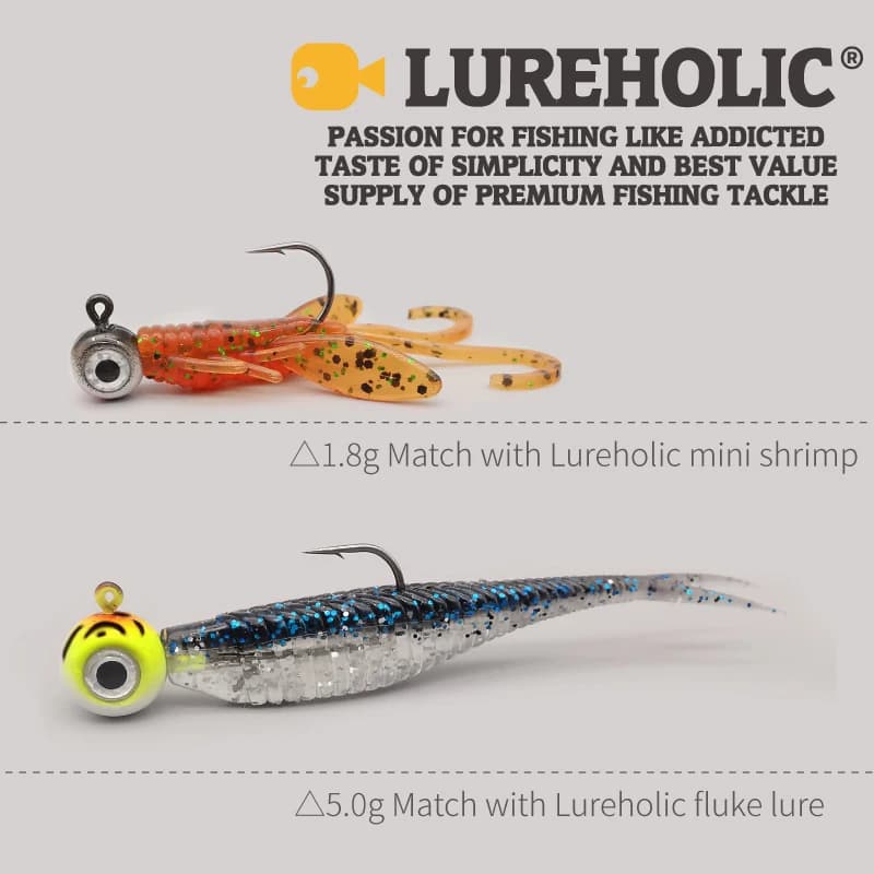 Tête plombée LUREHOLIC 1.8g-10g avec hameçon Mustad pour leurres souples pêche carnassiers
