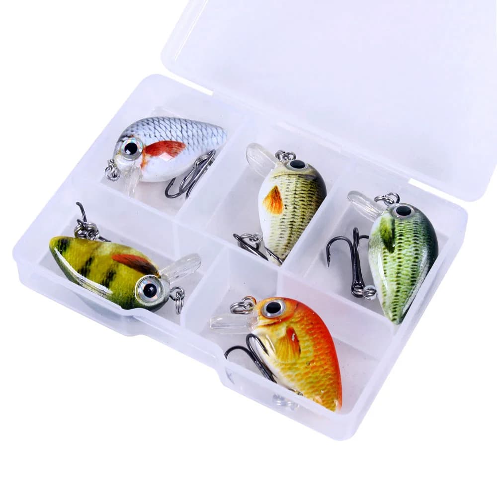 Kit de 5 leurres crankbait mini 3cm 1.5g-2g pour truite et bass, leurres durs wobblers pour pêche