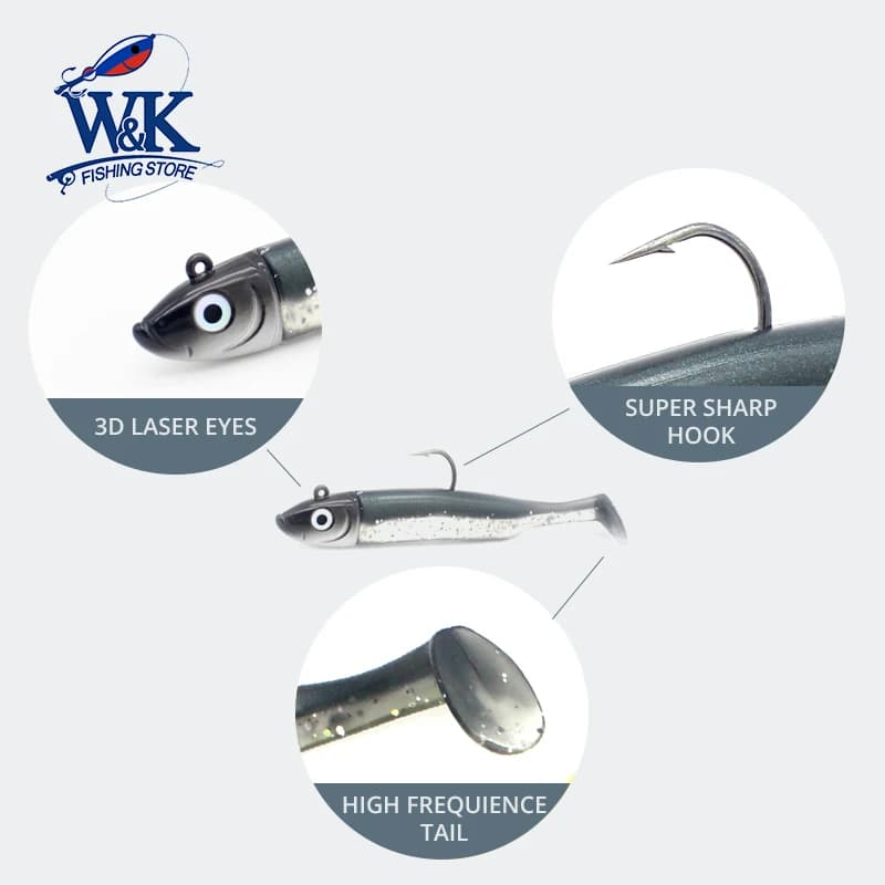 Kit Leurre Souple Slinky Shad 6cm avec Tête Plombée 5g pour Pêche aux Poissons de Roches