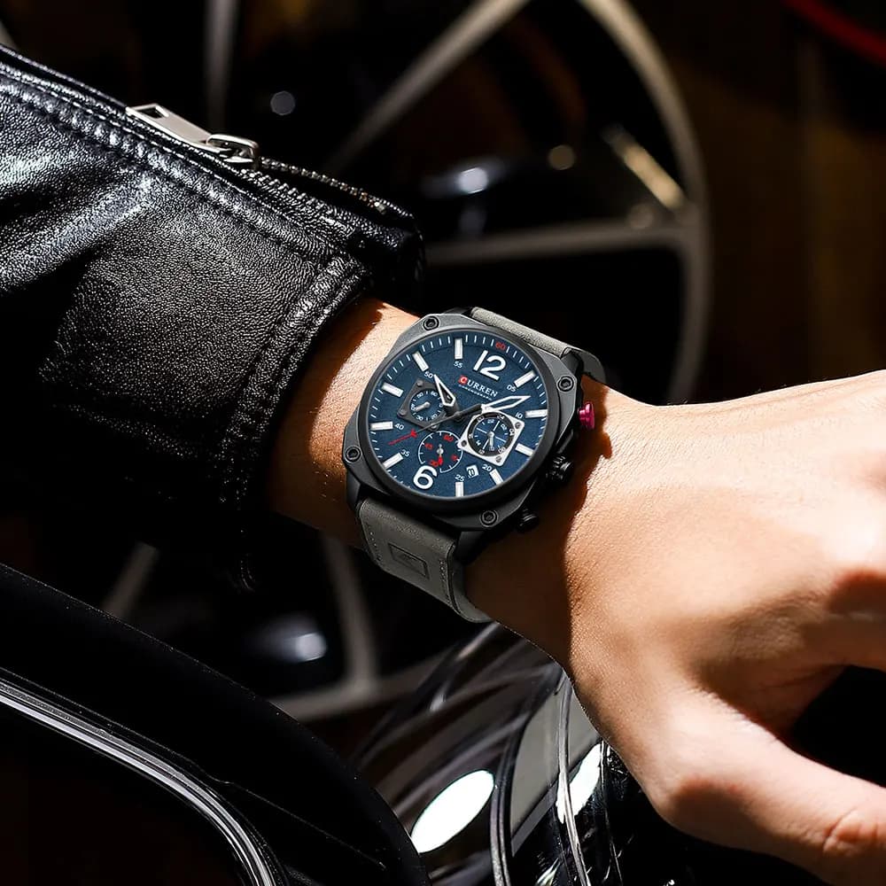 Montre homme CURREN chronographe étanche - Cuir quartz calendrier aiguilles lumineuses montre multifonction