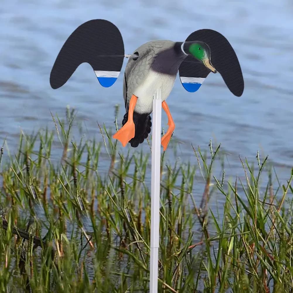 Leurre canard volant électrique télécommandé - Canard colvert avec pied support pour chasse
