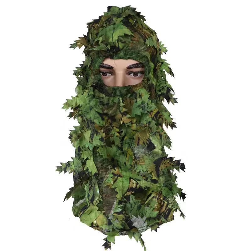 Masque visage camouflage 3D feuille d'érable ghillie pour pêche chasse accessoire tête discrétion complète