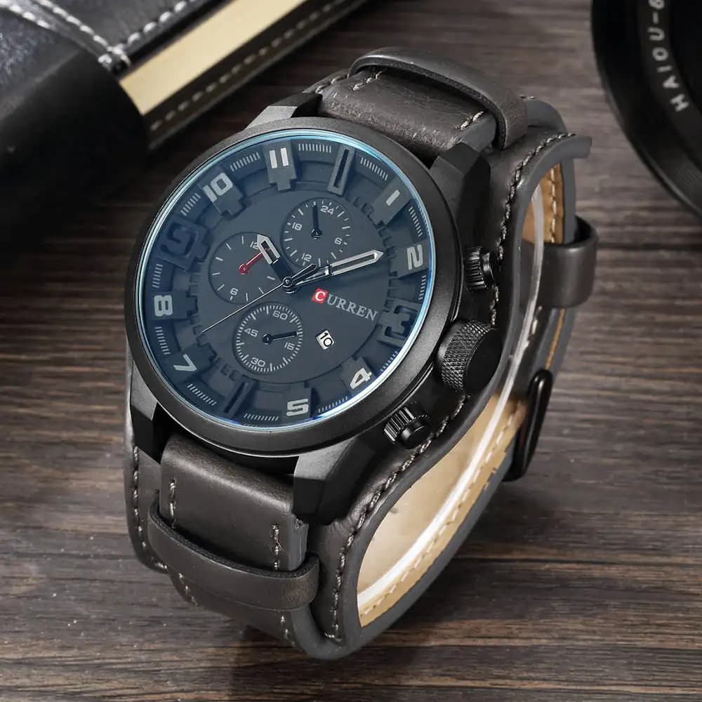 Montre homme Curren luxe quartz étanche avec bracelet cuir et cadran minimaliste sans chiffres