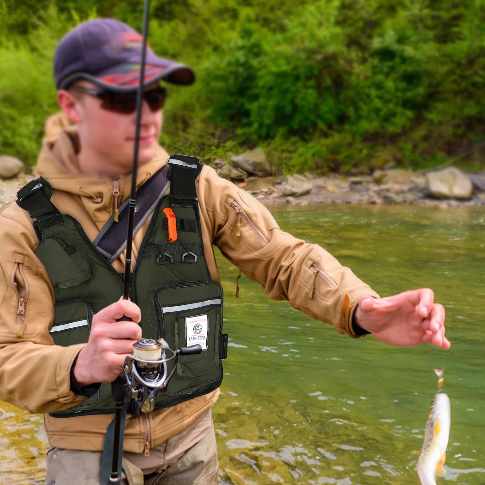 Veste de pêche professionnelle homme avec flottabilité - Gilet de sauvetage portable multi-poches étanche 2022