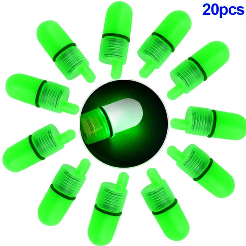 20 clips luminescents LED pour pêche de nuit - accessoires lumineux pour cannes et alarmes sonores