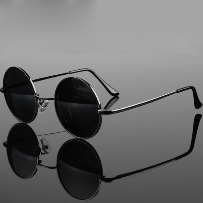 Lunettes de soleil polarisées vintage rondes pour pêche - Monture métal alliage noir UV400 - Homme Femme
