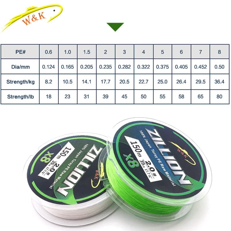 Ligne de pêche PE X8 150m double couleur super résistante pour pêche sportive en mer et eau douce