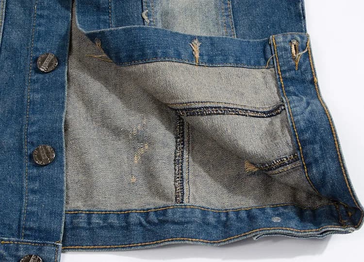 Gilet denim déchiré style cowboy pour pêche - Veste sans manches vintage USA flag grande taille 5XL